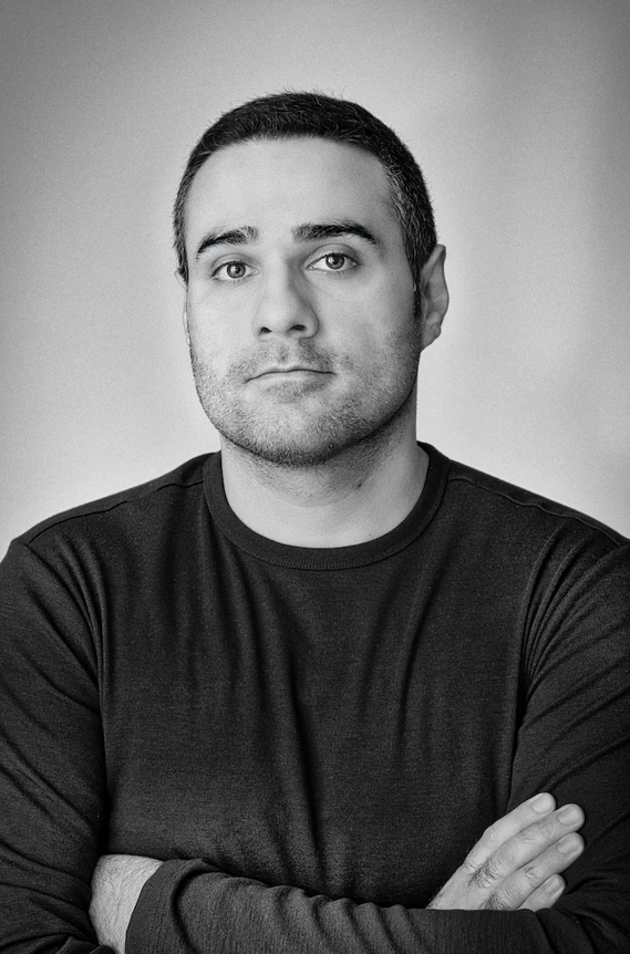 A black and white photo of Misagh Azimi, from his website.